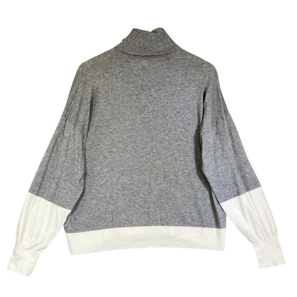 Parrish LA Sweater Womens Large Cotton Cashmere Gray Colorblock Turtleneck Knit - Picture 2 of 12